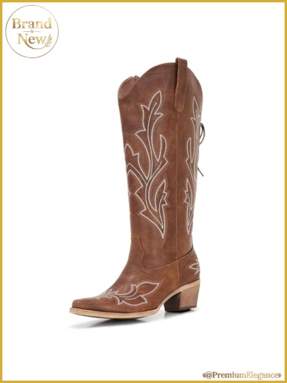 Wide Calf Western Cowboy Boots Faux Leather Knee High Square Toe